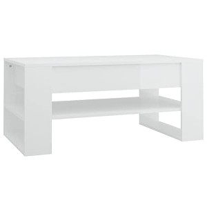 vidaXL Rectangular Coffee Table with Storage Shelf, High-Gloss White Engineered Wood, Dimensions 40.2"x21.7"x17.7" - Assembly Required - 1 of 4