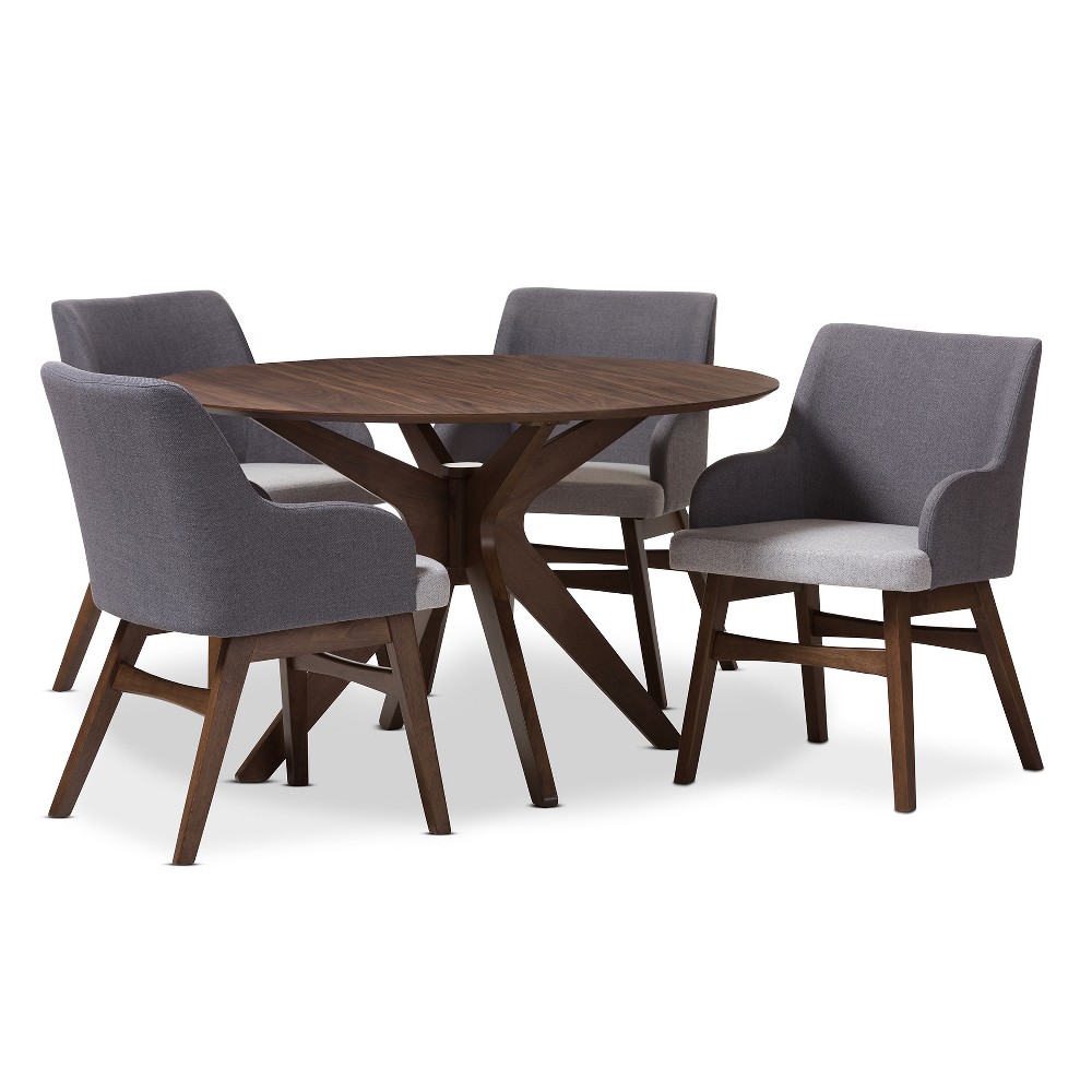 Monte Mid - Century Modern Wood Finish Round 5 - Piece Dining Set - Gray, Walnut Brown - Baxton Studio was $1155.99 now $866.99 (25.0% off)