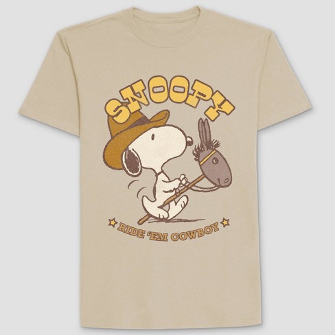 Men's Peanuts Snoopy Cowboy Round Neck T-Shirt - Tan - image 1 of 3