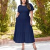 Anna-Kaci Women's Plus Size Casual Round Neck Flutter Short Sleeve Elastic Waist Smocked Maxi Dress - 2 of 4