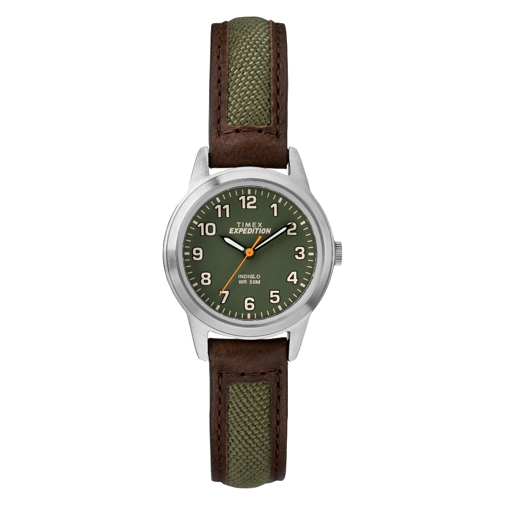 Photos - Wrist Watch Timex Women's  Indiglo Expedition Field Watch with Nylon/Leather Strap - Br 