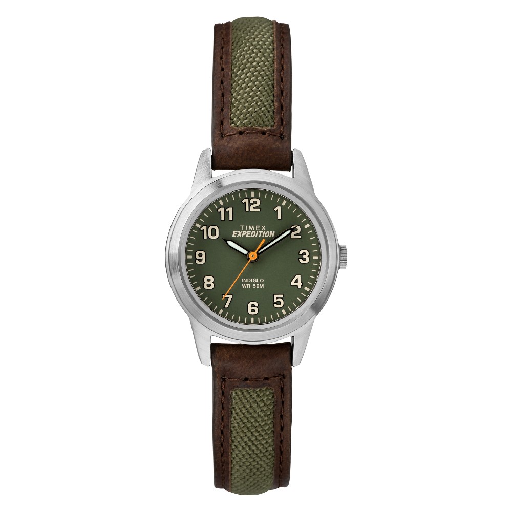 Photos - Wrist Watch Timex Women's  Indiglo Expedition Field Watch with Nylon/Leather Strap - Brown/GreenTW4B12000JT 