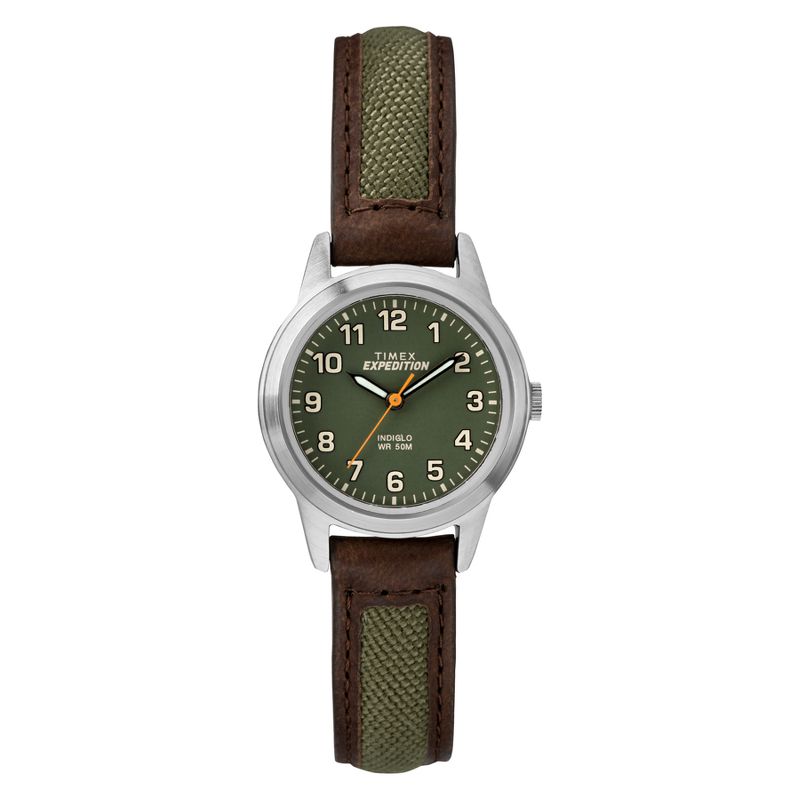 Women&#39;s Timex Indiglo Expedition Field Watch with Nylon/Leather Strap - Brown/GreenTW4B12000JT, 1 of 4