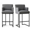 Set of 2 Upholstered Bar Stools with Armrests, 28.5" Seat Height Counter Chairs with Black Metal Sled Legs for Kitchen Island-Maison Boucle - 2 of 4