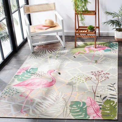Barbados 5'3" Square Gray and Pink Flamingo Rug