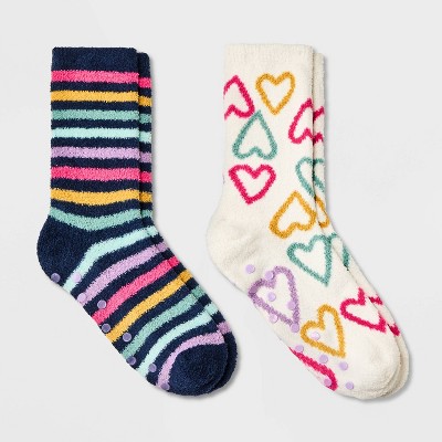 Kids' 2pk Heart Cozy Merchandise Socks - Cat & Jack™ Cream 