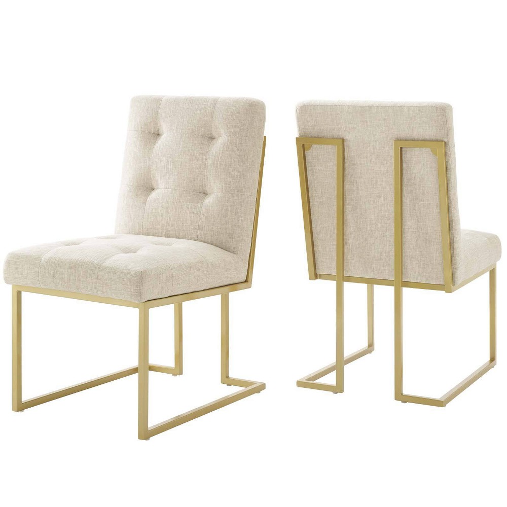 Photos - Dining Table Modway Set of 2 Privy Stainless Steel Upholstered Fabric Dining Accent Chairs Gold/Beige - : Polyester, No Assembly Required 