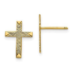 Black Bow Jewelry 13mm Brushed Finish Cross Post Earrings in 14k Yellow Gold - 1 of 4