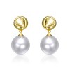 Guili 14K Gold Plated Drop Earrings with a Textured Accent Highlighting a Lustrous Pearl for a Graceful and Refined Look Ideal for Any Occasion - 2 of 2