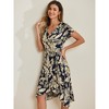 Allegra K Women's Tie Waist Beach Tropical Floral Printed Midi Wrap Dress - 3 of 4