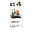 Kings Brand Furniture Lindsay Gray Tile Bakers Rack with 9 Wine Bottle Capacity Rack & 8 Hooks - Kitchen Storage Organizer - 2 of 4