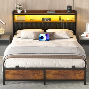 Aheaplus Platform Bed Frame with Reversible Storage Headboard and Charging Station - 1 of 4