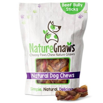 Nature Gnaws Braided Bully Bites 3-4" Jerky Beef Dog Treats- 15ct