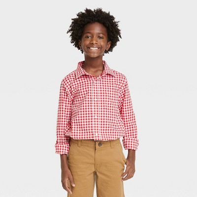 Boys' Woven Long Sleeve Button-Down Shirt - Cat & Jack™ Red