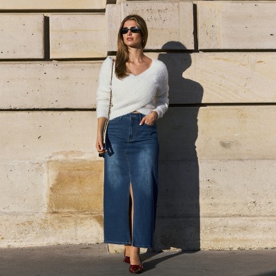 Women's Blue Split Hem Maxi Denim Skirt - Cupshe