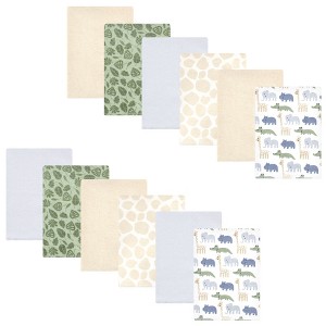 Hudson Baby Cotton Flannel Burp Cloths 12-Pack Bundle, Wild Leaf Safari, One Size - 1 of 4