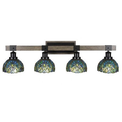 Toltec Lighting Tacoma 4 - Light Vanity in  Black/Painted Wood with 7" Turquoise Cypress Art Glass Shade