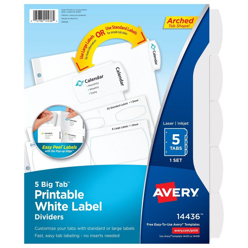 Avery 5ct Printable White Label Big Tab Divider Set, 1 of 10