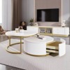 ALEXOUN Modern Round Nesting Coffee Table Set with Drawer - Fluted Elegant Design,Gold Frame for Living Room & Bedroom,Small Space - 2 of 4