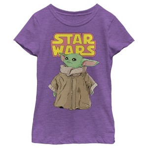 Girl's Star Wars The Mandalorian The Child Retro Logo Stance T-Shirt - 1 of 3