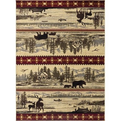 Kumasinova Lake & Mountain Outdoor-Inspired Area Rug–Wildlife Motifs for Living Room, Kid & Pet-Friendly, Made in Turkey, Stain-Resistant Door Mat