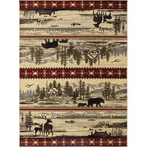 Kumasinova Lake & Mountain Outdoor-Inspired Area Rug–Wildlife Motifs for Living Room, Kid & Pet-Friendly, Made in Turkey, Stain-Resistant Door Mat - 1 of 4