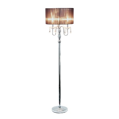 Glamorous Chrome and Black Crystal Floor Lamp with Barrel Shade
