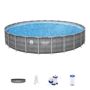 Coleman Round Durable Power Steel Frame Deluxe Series 26' x 52" Above Ground Outdoor Swimming Pool Set with Filter Pump and Ladder, Silver - 1 of 4