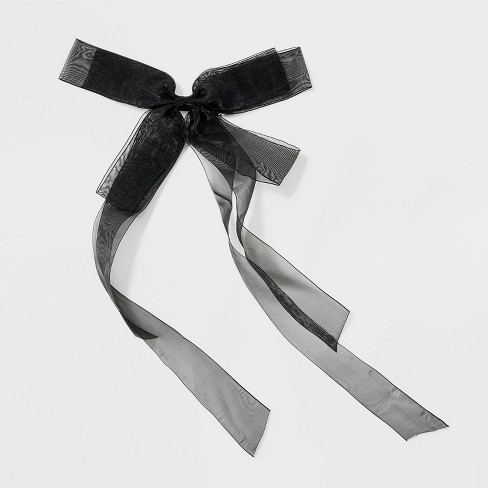 Black Velvet Long Tail Hair Bow, Velvet Hair Tie Bow, Ribbon Bow