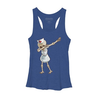 Women's Design By Humans Halloween Dabbing Funny Skeleton Nurse RN Costume Gift By COVI Racerback Tank Top