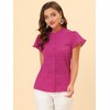 INSPIRE CHIC Women's Dots Print Ruffle Neck Short Sleeve Button Up Shirts - 3 of 4