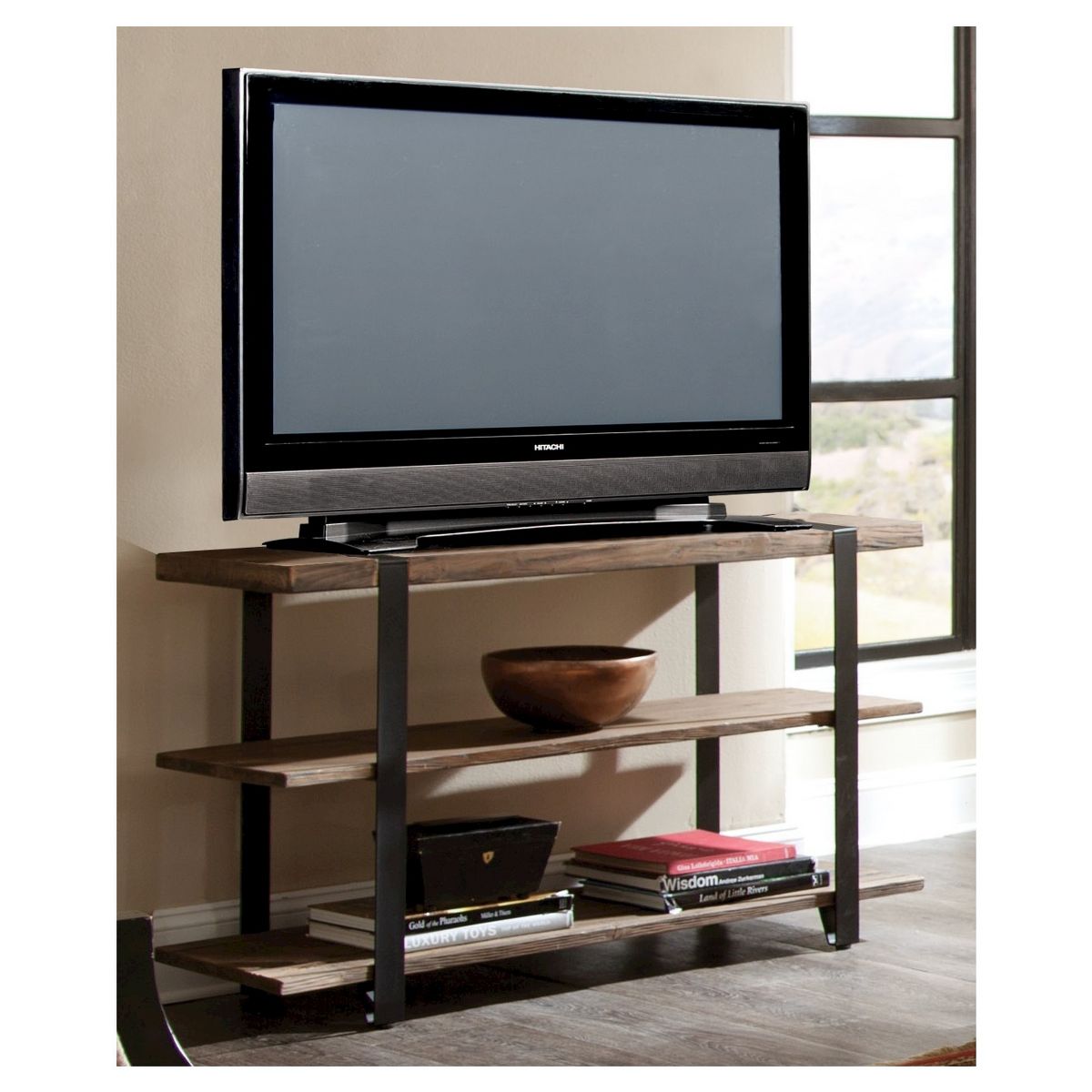 Modesto Wide TV Stand: Rustic Media Console with Fixed Shelves - Alaterre Furniture - thumbnail 2
