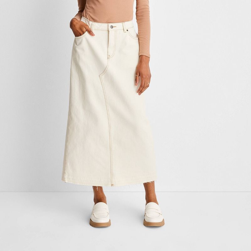 Women's Denim Midi Skirt - Future Collective™ with Reese Blutstein Ivory, 1 of 9