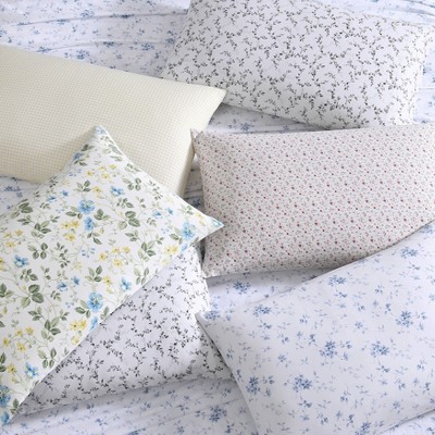 Queen Blue Cotton Percale Floral Print Sheet Set
