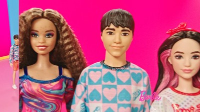 Barbie Fashionistas Doll #217 with Brown Wavy Hair Pink Dress