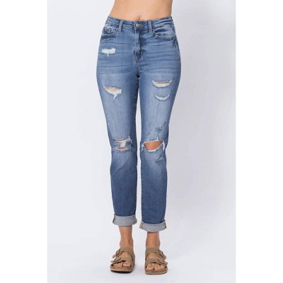 Women's High Waist Cuffed Destroyed friend Jean - Judy Blue