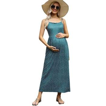 Women's Sleeveless Maternity Dress Spaghetti Strap Summer Casual Maxi Dress for Baby Shower or Daily Wear