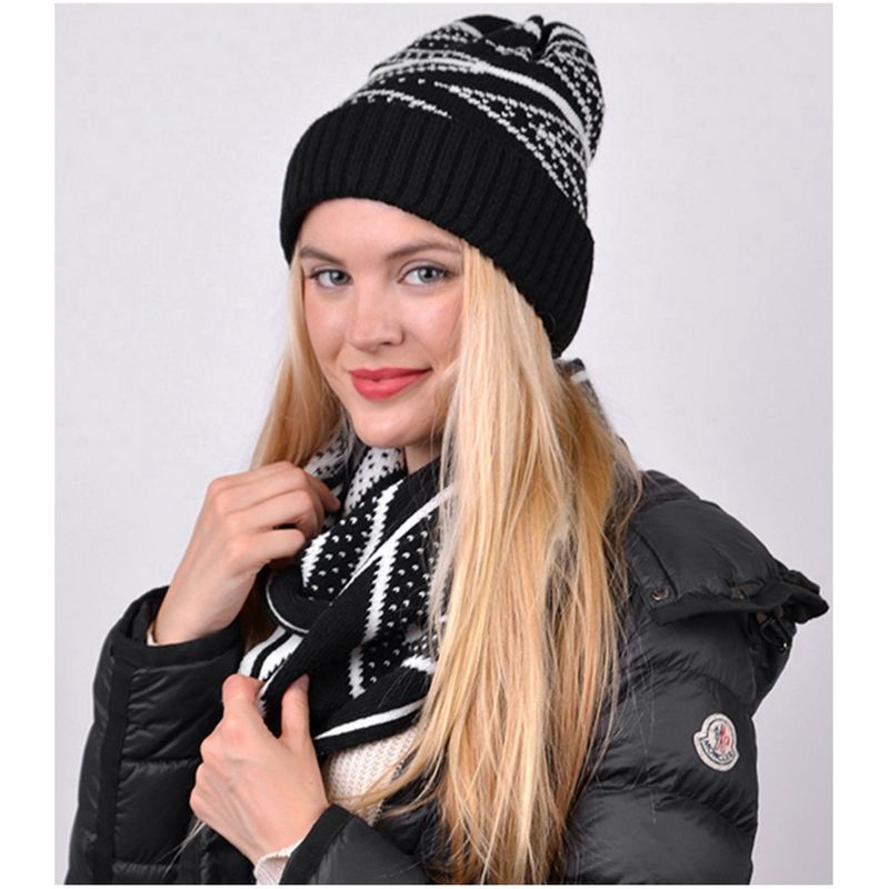 Women's Black Color 100% Acrylic Reversible Chevron Hat And Infinity Scarf Set, 4 of 5