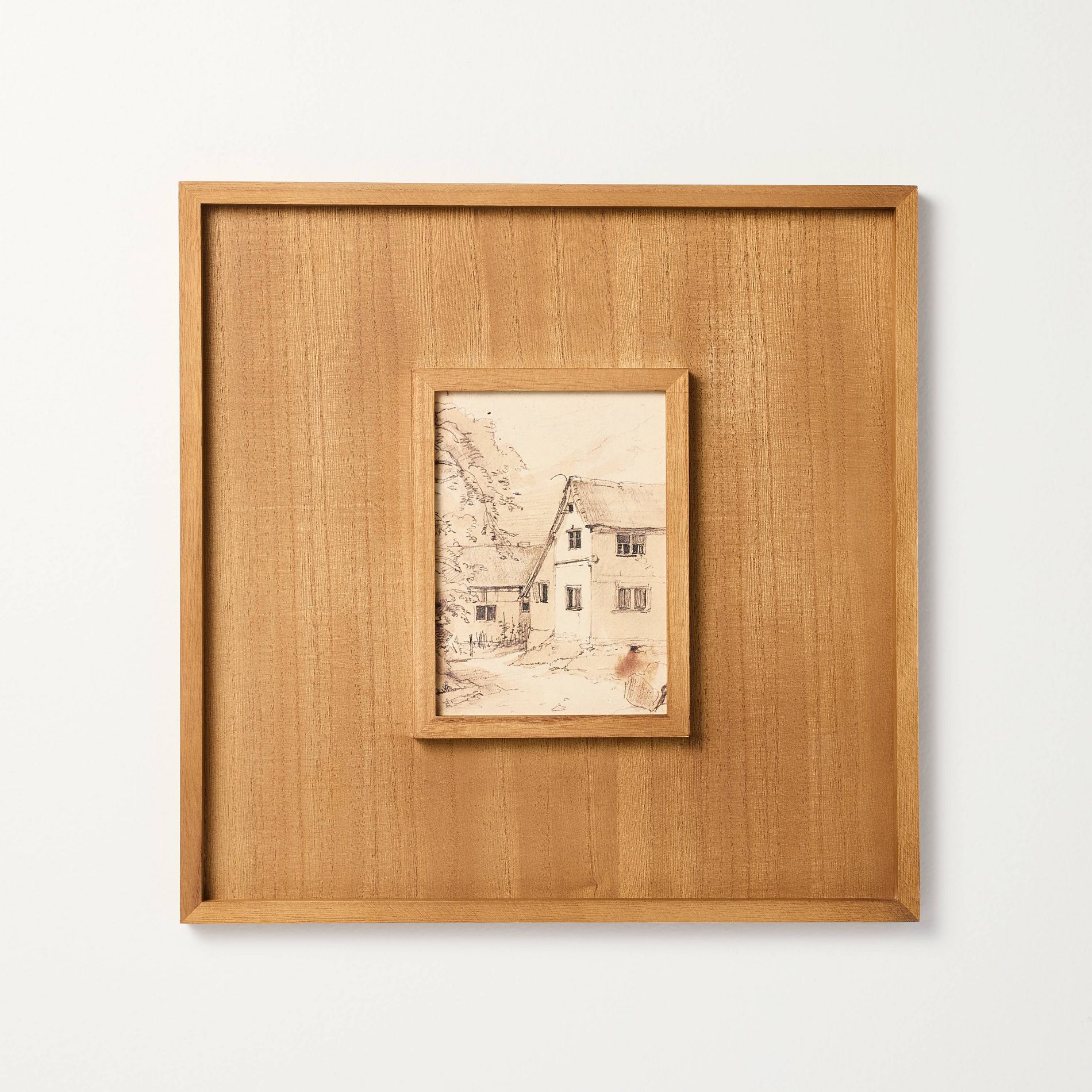 16"x16" Sketched Cottage in Wood Matte Frame Wall Art - Hearth & Hand™ with Magnolia