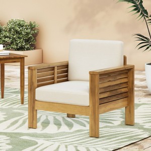 1 Piece Modern Outdoor Acacia Wood Patio Club Chair,Lounge Club Chair,Armrest Cushioned Patio Garden Deep Seating Club Chair-Coolbibila - 1 of 4