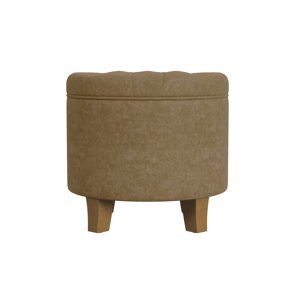 Large Round Button Tufted Storage Ottoman Mocha Velvet - HomePop: Elegant Footstool, Lift-Off Lid