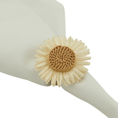 Ivory and Beige Woven Flower Napkin Rings Set of 4