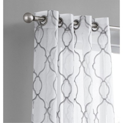 Silver Sheer Embroidered Grommet Window Panel, Ground Length