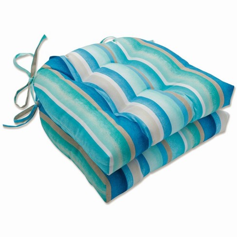 Set Of 2 Outdoor/indoor Reversible Chair Pads Dina Seaside Blue ...