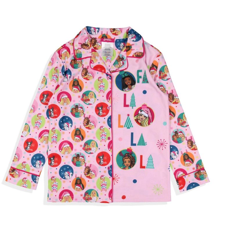 Barbie Girls' Christmas Characters FALALALA Santa Snowflake Sleep Pajama Set Pink, 3 of 7