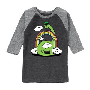 Boys' - Instant Message - St. Patrick's Day Dinosaur Eatting Rainbow Raglan Graphic T-Shirt - 1 of 3