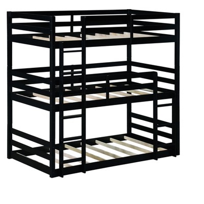 Bellemave Twin Over Twin Over Twin Triple Bunk Bed for 3 Kids,Solid Wood Twin Size Bunk Beds with Two Built-in Ladders,Detachable,Black