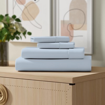 Twin XL Blue Cotton Blend Percale Sheet Set