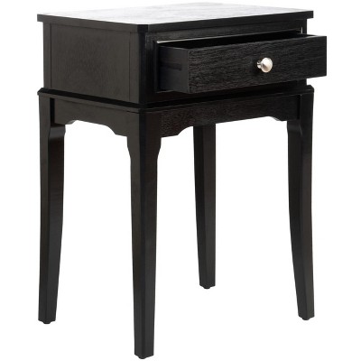 Opal French Black Wood Storage Accent Table with Scalloped Apron