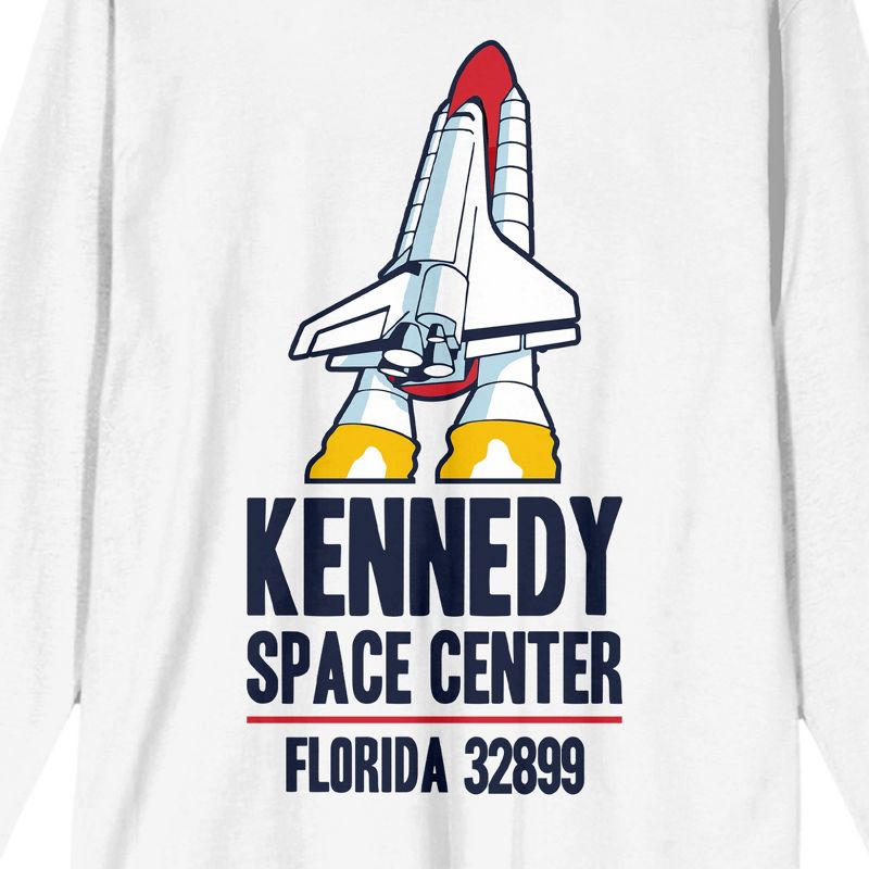 NASA Kennedy Space Center Spaceship and Logo Men's White Crew Neck Long Sleeve Graphic Tee, 2 of 4